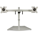 StarTech.com Dual Monitor Stand, Ergonomic Free Standing Dual Monitor Desktop Stand for two 24" VESA Mount Displays, Synchronized Height Adjustable, Double Monitor Pole Mount, Silver
